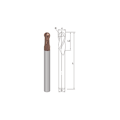 R700-Long Shank 2 Flutes Ball Nose End Mill