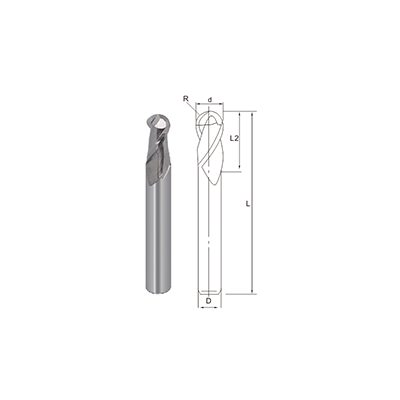 AL550-2 Flutes Ball Nose End Mills For Aluminum/Long Shank